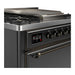 ILVE 36 Inch Majestic III Matte Graphite Dual Fuel Range with 6 Black Brass Burners, Griddle and Dual Function Burner up to 25,000 BTU in Solid Door Side