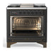 ILVE 36 Inch Majestic III Matte Graphite Dual Fuel Range with 6 Black Brass Burners, Griddle and Dual Function Burner up to 25,000 BTU in Solid Door Open