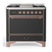 ILVE 36 Inch Majestic III Matte Graphite Dual Fuel Range with 6 Black Brass Burners, Griddle and Dual Function Burner up to 25,000 BTU in Solid Door Copper