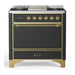 ILVE 36 Inch Majestic III Matte Graphite Dual Fuel Range with 6 Black Brass Burners, Griddle and Dual Function Burner up to 25,000 BTU in Solid Door Brass
