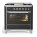 ILVE 36 Inch Majestic III Matte Graphite Dual Fuel Range with 6 Black Brass Burners, Griddle and Dual Function Burner up to 25,000 BTU in Triple Glass Door Chrome