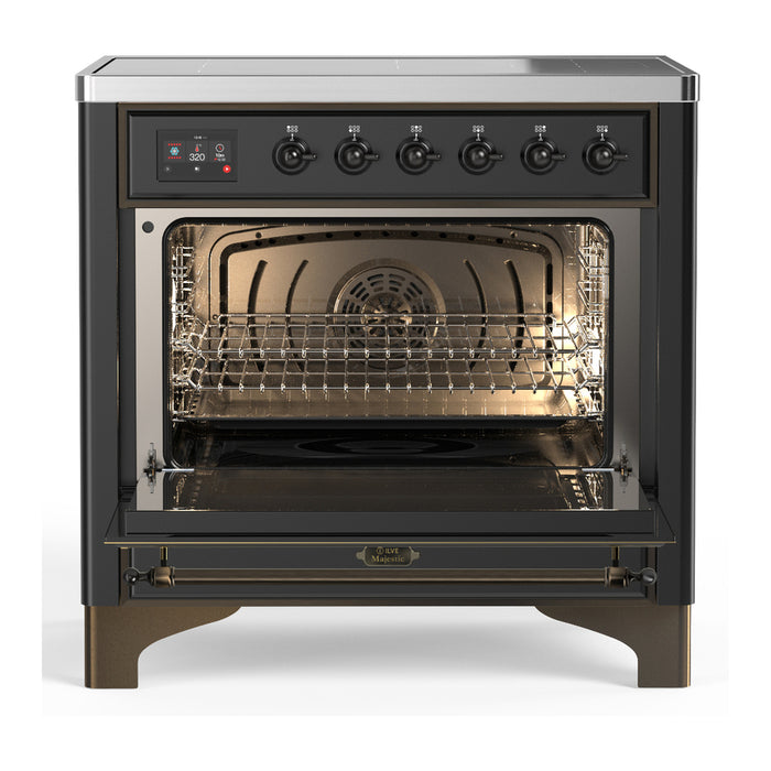 ILVE 36 Inch Majestic III Matte Graphite Induction with 6 Elements and 3.5 Cu. Ft. Oven Capacity in Solid Door Open