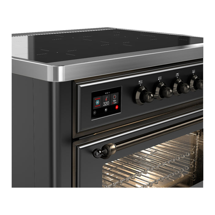 ILVE 36 Inch Majestic III Matte Graphite Induction with 6 Elements and 3.5 Cu. Ft. Oven Capacity in Triple Glass Door Side