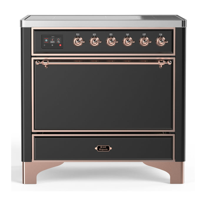 ILVE 36 Inch Majestic III Matte Graphite Induction with 6 Elements and 3.5 Cu. Ft. Oven Capacity in Solid Door Copper