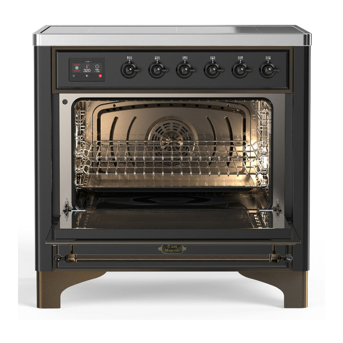 ILVE 36 Inch Majestic III Matte Graphite Induction with 6 Elements and 3.5 Cu. Ft. Oven Capacity in Triple Glass Door Open