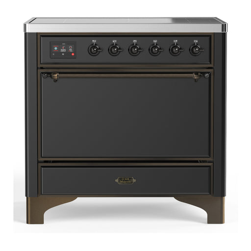 ILVE 36 Inch Majestic III Matte Graphite Induction with 6 Elements and 3.5 Cu. Ft. Oven Capacity in Solid Door Burnished
