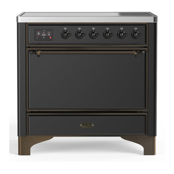 ILVE 36 Inch Majestic III Matte Graphite Induction with 6 Elements and 3.5 Cu. Ft. Oven Capacity in Solid Door Burnished