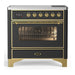ILVE 36 Inch Majestic III Matte Graphite Induction with 6 Elements and 3.5 Cu. Ft. Oven Capacity in Triple Glass Door Brass