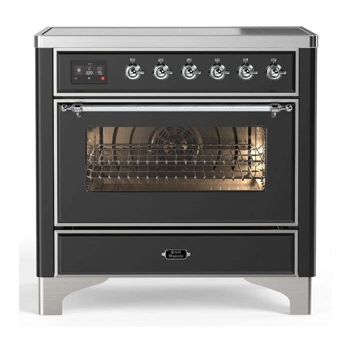 ILVE 36 Inch Majestic III Matte Graphite Induction with 6 Elements and 3.5 Cu. Ft. Oven Capacity in Triple Glass Door Chrome