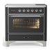ILVE 36 Inch Majestic III Matte Graphite Induction with 6 Elements and 3.5 Cu. Ft. Oven Capacity in Triple Glass Door Chrome
