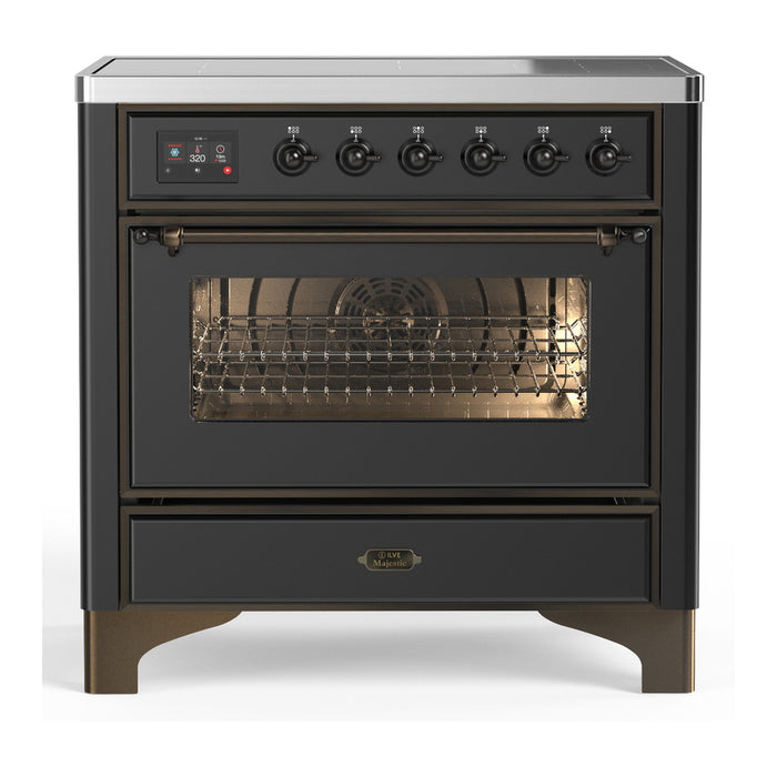 ILVE 36 Inch Majestic III Matte Graphite Induction with 6 Elements and 3.5 Cu. Ft. Oven Capacity in Triple Glass Door Burnished
