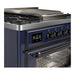 ILVE 36 Inch Majestic III Midnight Blue Dual Fuel Range with 6 Black Brass Burners, Griddle and Dual Function Burner up to 25,000 BTU in Triple Glass Door Side