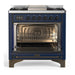 ILVE 36 Inch Majestic III Midnight Blue Dual Fuel Range with 6 Black Brass Burners, Griddle and Dual Function Burner up to 25,000 BTU in Triple Glass Door Open
