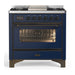 ILVE 36 Inch Majestic III Midnight Blue Dual Fuel Range with 6 Black Brass Burners, Griddle and Dual Function Burner up to 25,000 BTU in Triple Glass Door Burnished