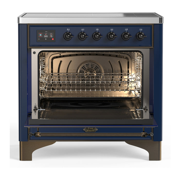ILVE 36 Inch Majestic III Midnight Blue Induction with 6 Elements and 3.5 Cu. Ft. Oven Capacity in Triple Glass Door Open