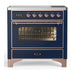 ILVE 36 Inch Majestic III Midnight Blue Induction with 6 Elements and 3.5 Cu. Ft. Oven Capacity in Triple Glass Door Copper