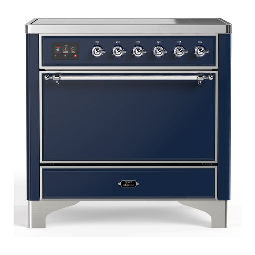 ILVE 36 Inch Majestic III Midnight Blue Induction with 6 Elements and 3.5 Cu. Ft. Oven Capacity in Solid Door Burnished