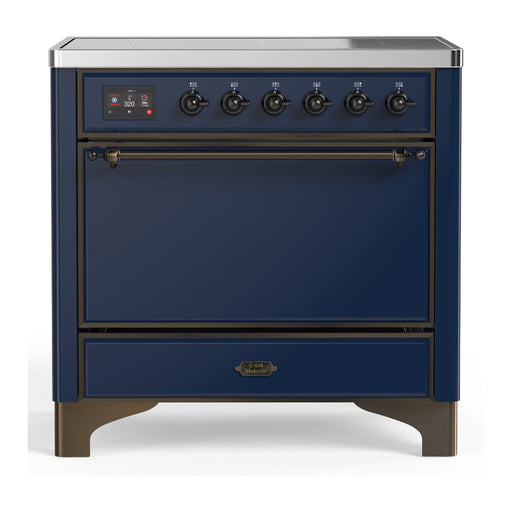 ILVE 36 Inch Majestic III Midnight Blue Induction with 6 Elements and 3.5 Cu. Ft. Oven Capacity in Solid Door Burnished