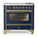 ILVE 36 Inch Majestic III Midnight Blue Induction with 6 Elements and 3.5 Cu. Ft. Oven Capacity in Triple Glass Door Brass