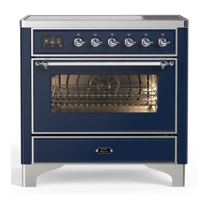 ILVE 36 Inch Majestic III Midnight Blue Induction with 6 Elements and 3.5 Cu. Ft. Oven Capacity in Triple Glass Door Chrome