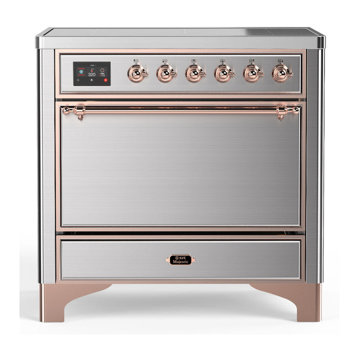 ILVE 36 Inch Majestic III Stainless Steel Induction with 6 Elements and 3.5 Cu. Ft. Oven Capacity in Solid Door Copper