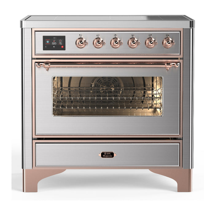 ILVE 36 Inch Majestic III Stainless Steel Induction with 6 Elements and 3.5 Cu. Ft. Oven Capacity in Triple Glass Door Copper