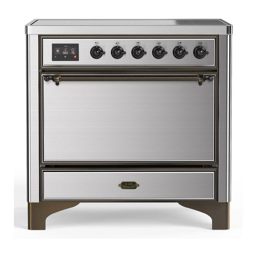 ILVE 36 Inch Majestic III Stainless Steel Induction with 6 Elements and 3.5 Cu. Ft. Oven Capacity in Solid Door Burnished Chrome