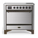 ILVE 36 Inch Majestic III Stainless Steel Induction with 6 Elements and 3.5 Cu. Ft. Oven Capacity in Solid Door Burnished Chrome