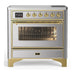 ILVE 36 Inch Majestic III Stainless Steel Induction with 6 Elements and 3.5 Cu. Ft. Oven Capacity in Triple Glass Door Brass