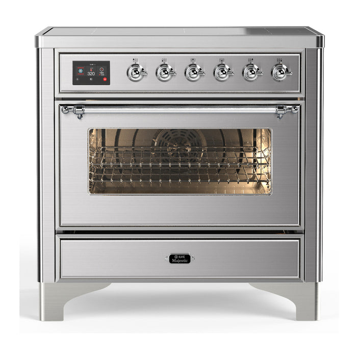ILVE 36 Inch Majestic III Stainless Steel Induction with 6 Elements and 3.5 Cu. Ft. Oven Capacity in Triple Glass Door cHROME