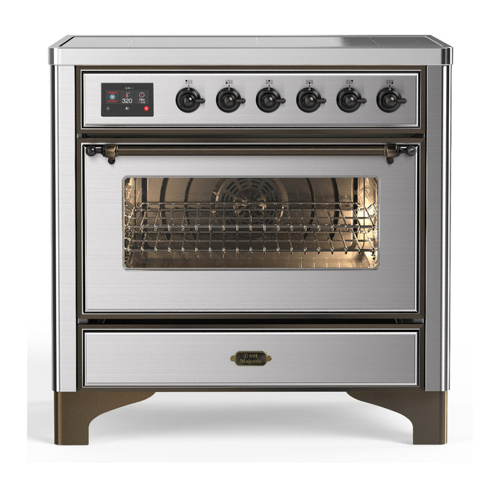 ILVE 36 Inch Majestic III Stainless Steel Induction with 6 Elements and 3.5 Cu. Ft. Oven Capacity in Triple Glass Door Burnished