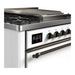 ILVE 36 Inch Majestic III White Dual Fuel Range with 6 Black Brass Burners, Griddle and Dual Function Burner up to 25,000 BTU in Solid Door Side
