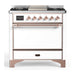 ILVE 36 Inch Majestic III White Dual Fuel Range with 6 Black Brass Burners, Griddle and Dual Function Burner up to 25,000 BTU in Solid Door Copper