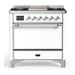 ILVE 36 Inch Majestic III White Dual Fuel Range with 6 Black Brass Burners, Griddle and Dual Function Burner up to 25,000 BTU in Solid Door Chrome
