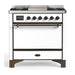 ILVE 36 Inch Majestic III White Dual Fuel Range with 6 Black Brass Burners, Griddle and Dual Function Burner up to 25,000 BTU in Solid Door Bunished