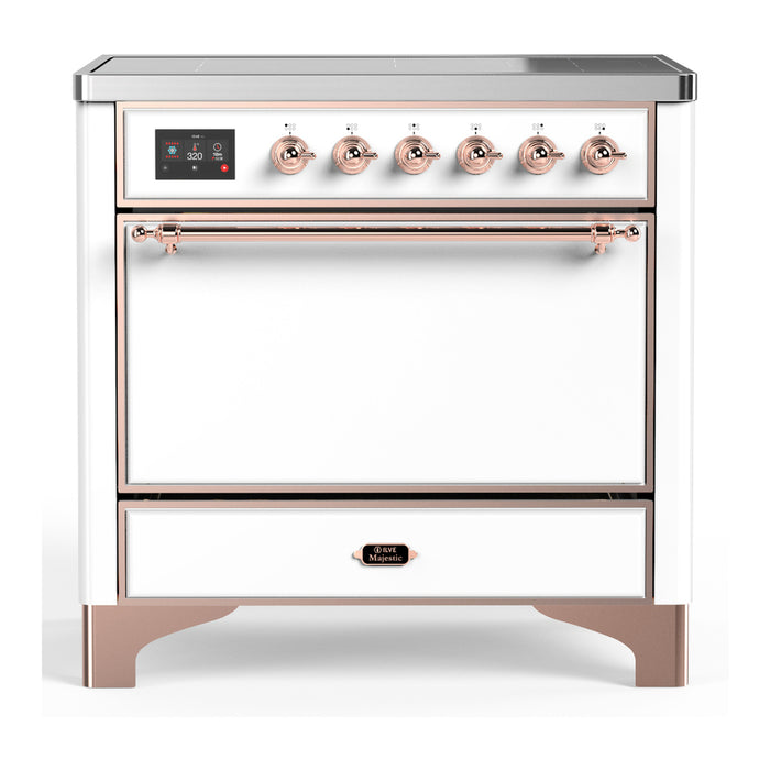 ILVE 36 Inch Majestic III White Induction with 6 Elements and 3.5 Cu. Ft. Oven Capacity in Solid Door Copper