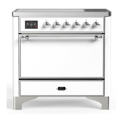 ILVE 36 Inch Majestic III White Induction with 6 Elements and 3.5 Cu. Ft. Oven Capacity in Solid Door Burnished