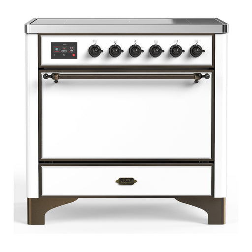 ILVE 36 Inch Majestic III White Induction with 6 Elements and 3.5 Cu. Ft. Oven Capacity in Solid Door Burnished