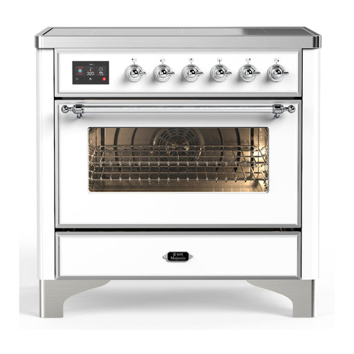 ILVE 36 Inch Majestic III White Induction with 6 Elements and 3.5 Cu. Ft. Oven Capacity in Triple Glass Door Chrome