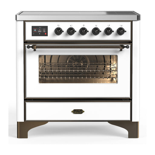 ILVE 36 Inch Majestic III White Induction with 6 Elements and 3.5 Cu. Ft. Oven Capacity in Triple Glass Door Burnished