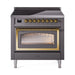 ILVE 36 Inch Nostalgie II Noblesse Freestanding Induction Range with 5 Elements, Griddle with Brass Trim Graphite Matte
