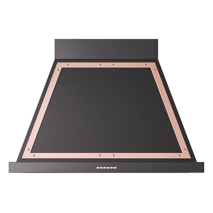 ILVE 36 Inch Nostalgie II Noblesse 600 CFM Wall Mount Glossy Black Range Hood Copper
