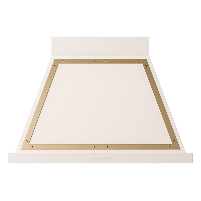ILVE 36 Inch Nostalgie II Noblesse 600 CFM Wall Mount Antique White Range Hood Brass