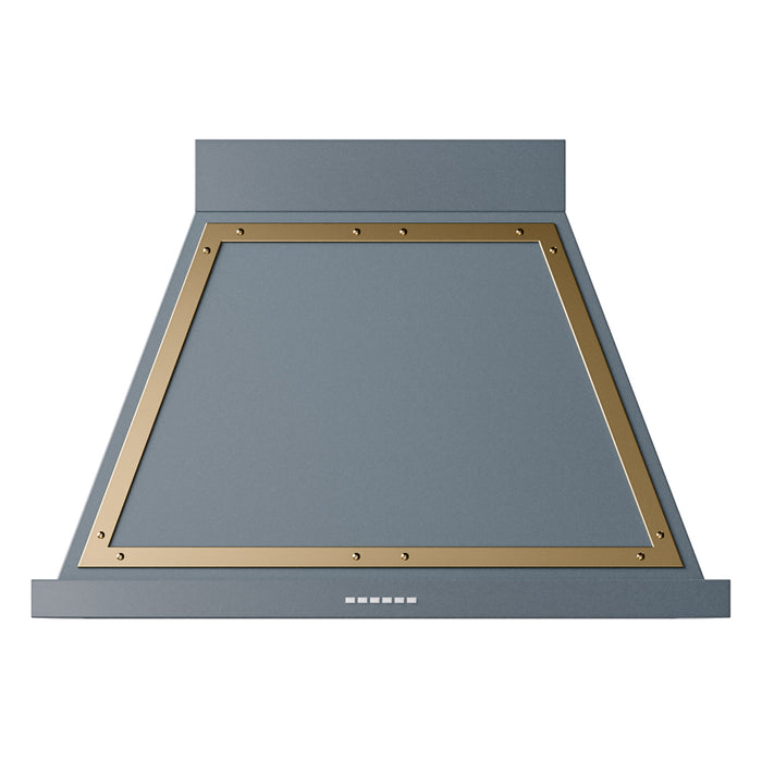 ILVE 36 Inch Nostalgie II Noblesse 600 CFM Wall Mount Blue Grey Range Hood Brass