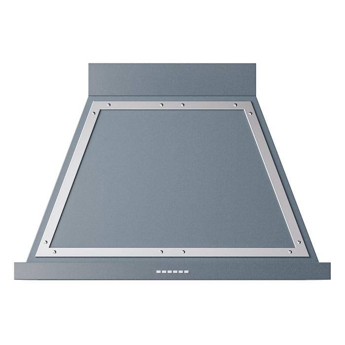 ILVE 36 Inch Nostalgie II Noblesse 600 CFM Wall Mount Blue Grey Range Hood  Chrome