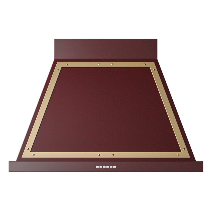 ILVE 36 Inch Nostalgie II Noblesse 600 CFM Wall Mount Burgundy Range Hood Brass