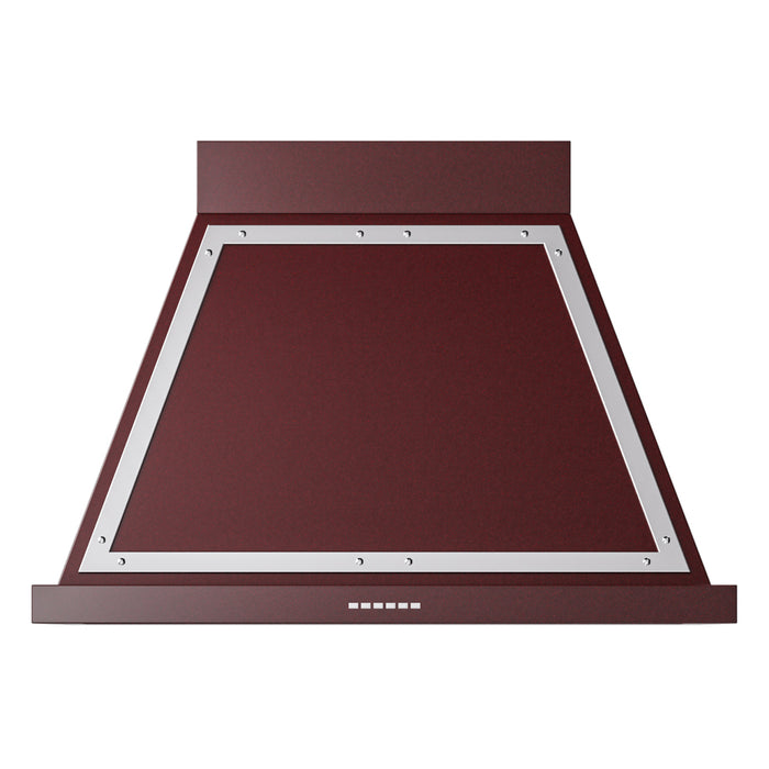 ILVE 36 Inch Nostalgie II Noblesse 600 CFM Wall Mount Burgundy Range Hood Chrome