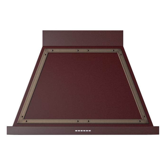 ILVE 36 Inch Nostalgie II Noblesse 600 CFM Wall Mount Burgundy Range Hood Burnished
