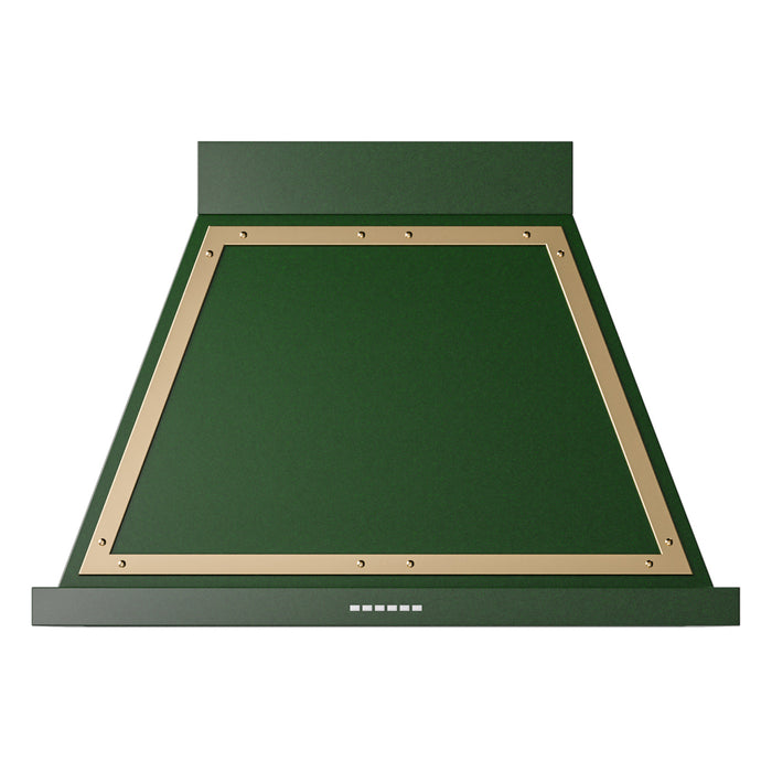 ILVE 36 Inch Nostalgie II Noblesse 600 CFM Wall Mount Emerald Green Range Hood Brass