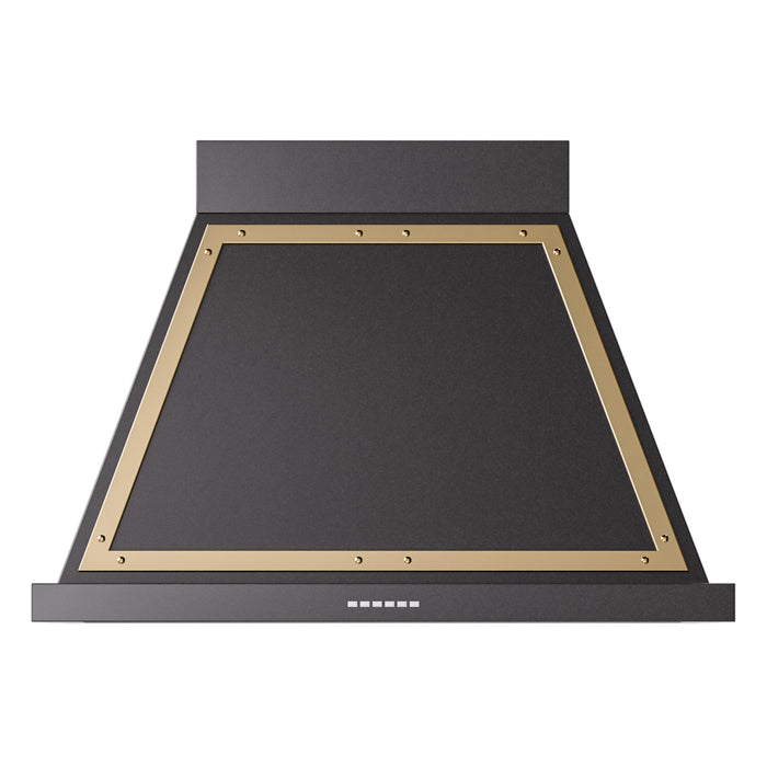 ILVE 36 Inch Nostalgie II Noblesse 600 CFM Wall Mount Glossy Black Range Hood Brass